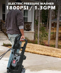 Man using Beast Mode Electric Pressure Washer 1800 PSI With 1.3 GPM, Quick Connect Spray Gun And Wand on driveway