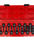 Impact Hex Driver Set 13-Piece 3/8 Inch Drive SAE And Metric in red blow molded case with CR-MO sockets visible