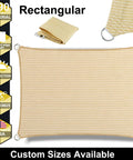 Beige 5 By 8 Foot Sun Shade Sail With Straight Edge For Patio And Pergola Outdoor UV Protected HDPE Shade Fabric Rectangle Awning Cloth With Corner D Rings Customizable Size displayed flat with D-rings.