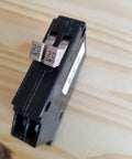 Twin Plug On 20A 120V Circuit Breaker, Tandem Two Single Pole, Non Interchangeable, 10,000 AIR, Plug In Design angled view
