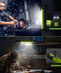 Cordless Underhood Work Light With Magnetic Base, 3000 Lumen LED, 5200mAh Rechargeable Battery, USB Charge, hanging in workshop.