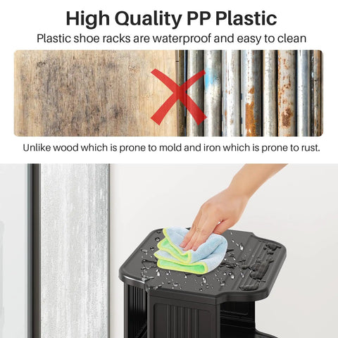 Hand cleaning water-resistant shelf of Eight Tier Vertical Plastic Shoe Rack Freestanding Stackable Organizer For Small Closets