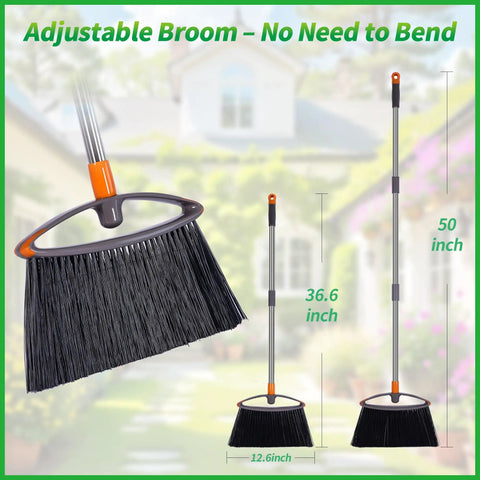 Heavy Duty Broom With Collapsible Handle For Indoor Outdoor Sweeping, Stiff Bristles Tackle Pet Hair Dust And Grime On Wood Or Tile Floors, Gray Real Workhorse Cleaner That Gets It Done, adjustable design.