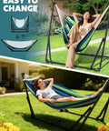 2 In 1 Hammock And Swing Chair With Collapsible Steel Stand And Portable Carry Case Adjustable And Quick Setup for outdoor use