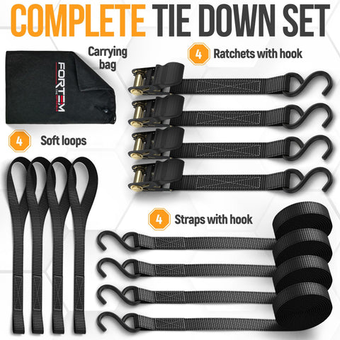 Beefy Heavy Duty Ratchet Strap Set 1650 Lb Break Strength 4 Pack 15 Ft X 1 In Tie Down Straps With Soft Loops And S Hooks Moving Straps
