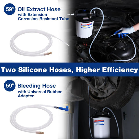 3L Vacuum Brake Bleeder Kit for One Person Bleeding, showing 59-inch silicone oil extract and bleeding hoses in use.