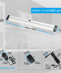 Hands Free Wave Activated Under Cabinet LED Lighting Kit 6 Pack 12 Inch Dimmable Touchless Dimming No Remote Needed Black Cool White 6000K components