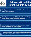 Infographic detailing Brass Ball Valve With Three Quarter Inch NPT Inlet And Three Quarter Inch Hose Outlet For Gardens And Patios