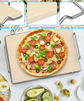Pizza Stone With Grill Rack For Ninja Woodfire Outdoor Smoker XL OG800 OG900 Series Rectangle Pizza Baking Stone on table with pizza