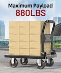 Upgraded Foldable Push Cart Dolly With 660 Lbs Capacity, Heavy Duty Moving Platform Hand Truck, Space Saving Collapsible Design For Quick Haul And Easy Storage In The Garage Or Utility Room, loaded with boxes