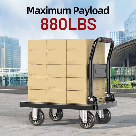 Upgraded Foldable Push Cart Dolly With 660 Lbs Capacity, Heavy Duty Moving Platform Hand Truck, Space Saving Collapsible Design For Quick Haul And Easy Storage In The Garage Or Utility Room, loaded with boxes