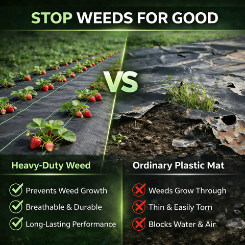 Comparison of Heavy Duty Weed Barrier Landscape Fabric With Woven Geotextile Ground Cover versus ordinary plastic mat.