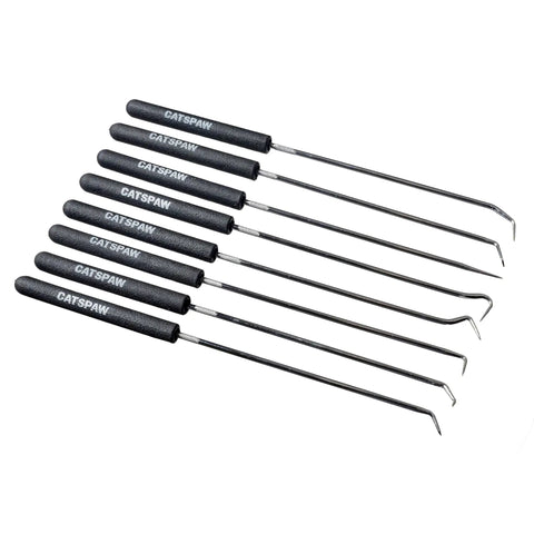 Hook And Pick Tool Set Nine And Three Quarters Inch Long Eight Piece Pro Grade Multi Use Kit with durable steel tips displayed.