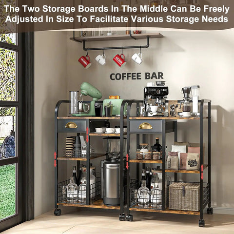 Rustic Wood Coffee Cart With Dope Multi Tier Layout And Slick Brake Lock Wheels For Easy Rolling Serving Station, adjustable storage.