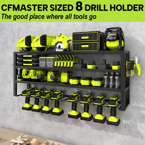 Beefy 32 Inch Heavy Duty Power Tool Organizer Wall Mount With Four Layers And Eight Drill Holders Metal Cordless Tool Storage