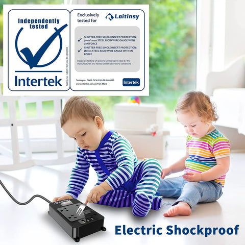 Children playing near Weatherproof Outdoor Power Strip With Four Outlets And Three USB Ports, Six Foot Extension Cord, IPX4 Waterproof