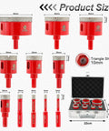 Pro Grade Diamond Core Drill Bit Set With Triangle Shank, 11-Piece Kit, shown with sizes and case for porcelain tile ceramic granite marble