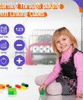 Child playing with 100 Piece Math Linking Cubes Set in 10 bright colors for early math, counting, building, and creativity.