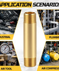 Heavy Duty Brass Pipe Nipples Two Pack One Quarter Inch Npt Male Connectors Four Inch with application scenarios for industrial plumbing.