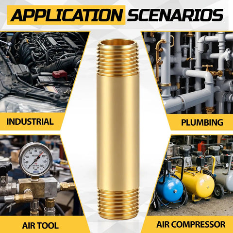 Heavy Duty Brass Pipe Nipples Two Pack One Quarter Inch Npt Male Connectors Four Inch with application scenarios for industrial plumbing.