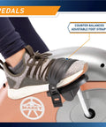 Foot on pedal of Recumbent Exercise Bike With Resistance ME 709 For Your Home Gym Step Through Design Magnetic Resistance