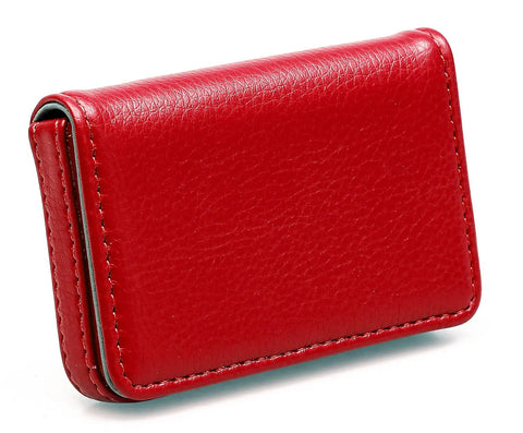 Red Leather Minimalist RFID Blocking Wallet With Magnetic Card Holder For Business Cards And Everyday Essentials, slick and durable.