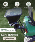 Tow Behind 12V Lawn Tractor Spreader For Grass Seed And Fertilizer With 80 Pound Capacity attached to lawn tractor, side view