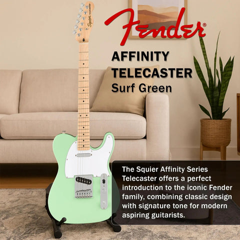 Affinity Telecaster Surf Green Dope Gear Bundle With Frontman 10G Amp Gig Bag Tuner Instrument Cable Strap Picks And Instructional DVD
