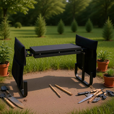 10.6 Inch Wider And Thicker Cushioned Comfy Garden Kneeler And Seat Folding Bench for knee and back pain relief in garden setting.