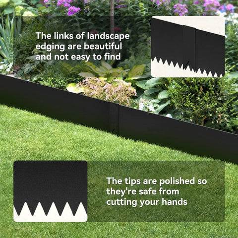 Heavy Duty Galvanized Steel Landscape Edging Kit With No Dig Hammer In Border System, 8 Inch Panels, close-up of teeth design