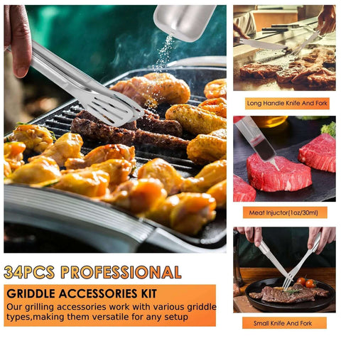 Yoehka BBQ Grilling Accessories Set, 34-Piece stainless steel grill tools with carrying bag