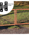 Badass Heavy Duty T Straps Four Pack Flat Matte Black Barn Door Hardware Kit With No Sweat Installation And Top Shelf Steel Build For Handy Wood Gate Assembly, showing matte black steel hinges on a wooden gate.
