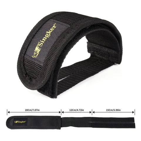 Toe Clip Straps For Peloton Bike Adjustable Metal Pedal Adapters with dimensions labeled, black, durable material
