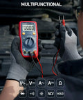 Person using All In One Digital Multimeter For DIYers With Auto Ranging Voltmeter Ohmmeter NCV Safe Tester And Battery Checker in garage