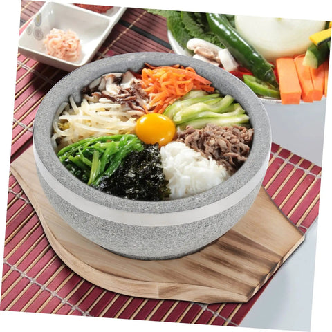 Korean Stone Bowl Set With Wooden Base For Bibimbap Soup And Rice Keeps Food Hot Longer With Durable Granite Stoneware Perfect For Home Cooks