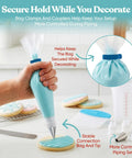 Versatile Big Time Premium 67 Piece Cookie Decorating Kit Featuring Royal Icing Tools bag with blue icing, stable piping setup.