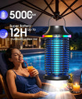 Cordless Outdoor Bug Zapper 2026 Upgraded Elite 4200V Electric Mosquito Zapper 5 In 1 near poolside with woman relaxing