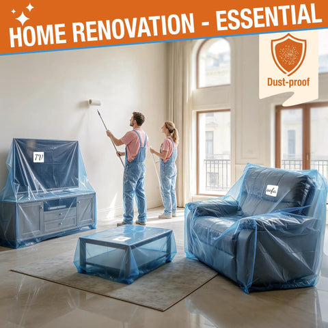 Blue Clear Plastic Chair Cover For Large Sofa And Couch Storage And Transport, Waterproof And Dustproof, Includes Label Windows