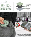 Compact Women’s Bifold Wallet With RFID Blocking Leather Card Holder Zipper Coin Pocket in back pocket, RFID graphic