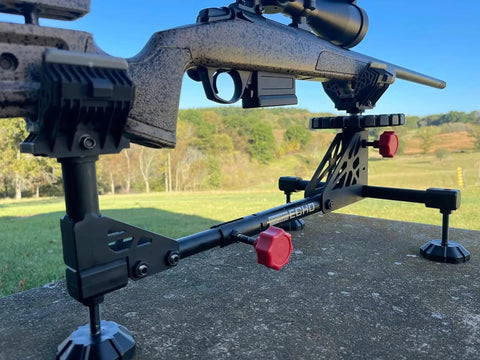 Echo Durable Adjustable Rifle Shooting Rest With Steel Frame Non Slip Rubber Stock Rest on outdoor bench