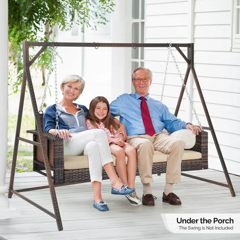 7 Foot Rattan Porch Swing Frame Heavy Duty Outdoor Stand With Metal Frame 4 Hanging Rings Sturdy Built To Last