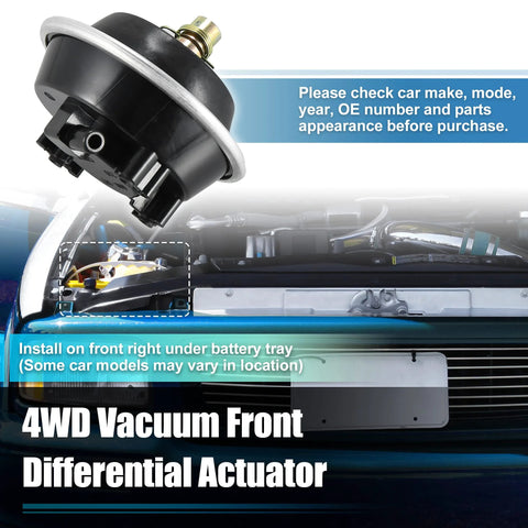 Front-angle view of X AUTOHAUX 4WD front differential vacuum actuator; black plastic housing with metal ring.