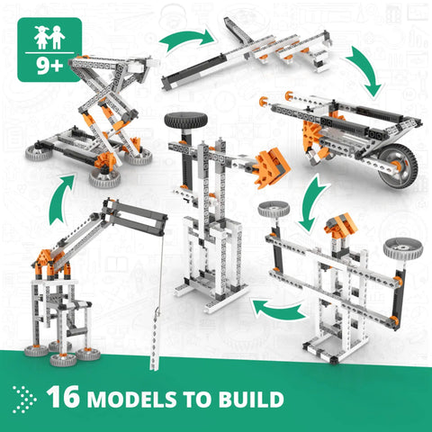 Hands On Engineering Kit For Kids 9 And Up Levers Linkages And Structures STEM Toys With 16 Model Options image showing buildable models.