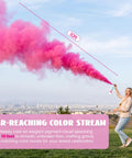 Epic Gender Reveal Fire Extinguisher Kit Featuring Biodegradable Pink And Blue Cornstarch Powder For Massive Baby Shower Blowouts, pink powder blast reaching 10 feet.