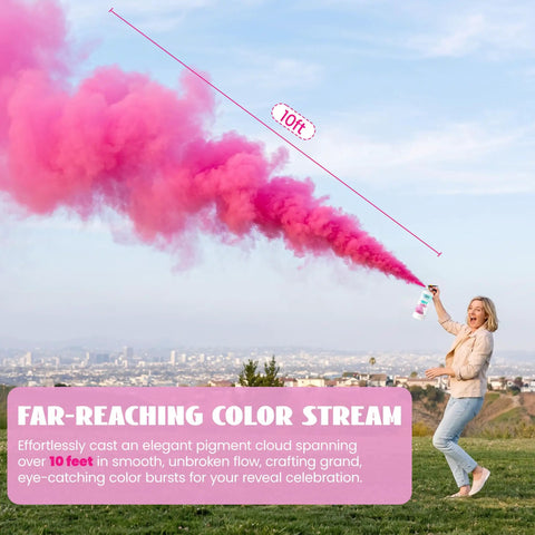 Epic Gender Reveal Fire Extinguisher Kit Featuring Biodegradable Pink And Blue Cornstarch Powder For Massive Baby Shower Blowouts, pink powder blast reaching 10 feet.