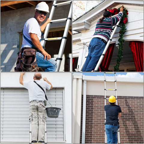15 Ft Aluminum Telescoping Ladder For Home And Outdoor Tasks EN131 Standards in use by various people for high work tasks.