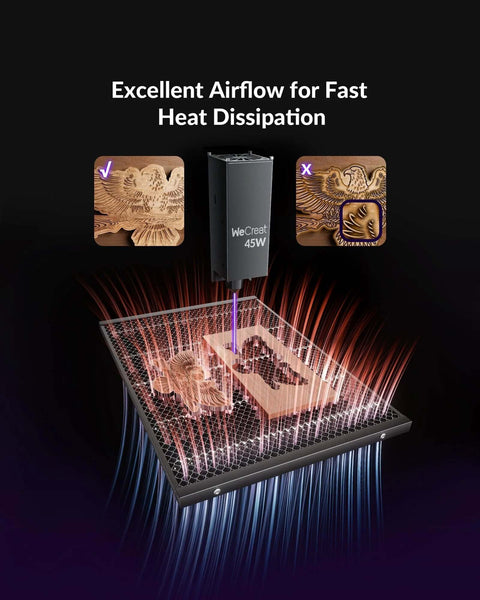 Honeycomb laser bed for WeCreat Vision Pro laser engraver; aluminum panel for heat dissipation, 21.34x14.72x0.67 in