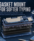Full Size Gasket Mount Mechanical Keyboard With Wired Usb And Built In Windows Mac Switch showing internal layers for softer typing feel.