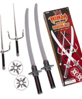 Six Piece Ninja Toy Sword Set For Kids With Safe Plastic Blades, featuring a set of two swords and two katanas for cosplay.