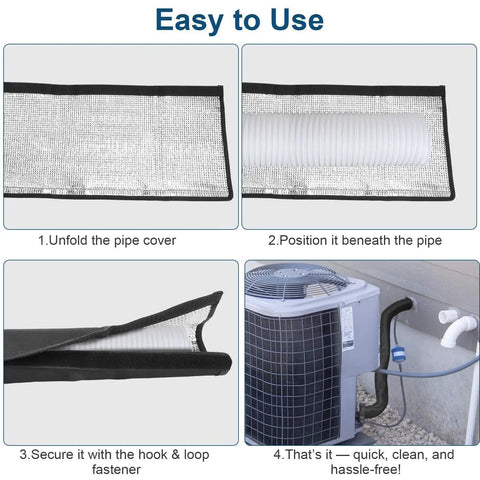 Easy-to-use guide for Three Layer AC Pipe Insulation Cover With Flexible Split Foam Wrap Sleeve, showing application steps.